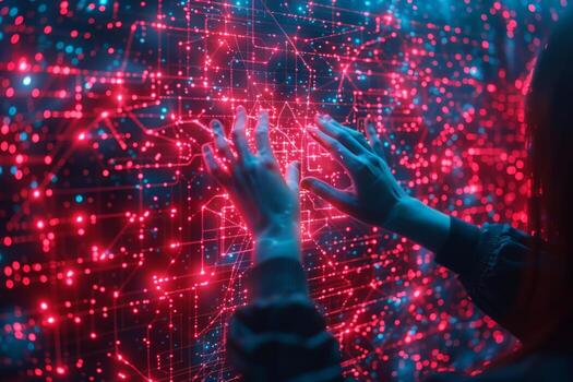 A person is using their hands to interact with a digital screen photo