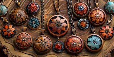A collection of necklaces adorned with beautifully crafted flowers photo