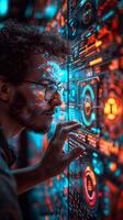 A Futuristic Data Analyst is working with cuttingedge digital interface technology photo