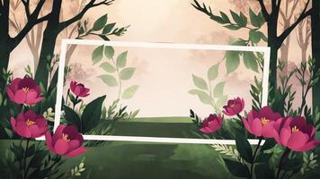 pink flowers and a frame on a purple background photo