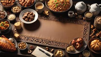 a table with various food items on it photo