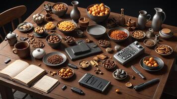 a table with various items on it including nuts, nuts, and other items photo