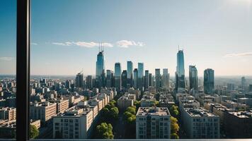 a view of the city from a window in a skyscraper photo