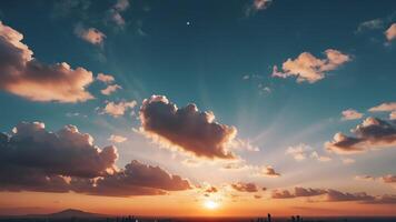 a beautiful sunset over a field with grass and clouds photo
