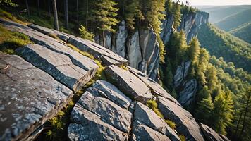 beautiful views of cliffs with trees and extensive forests photo