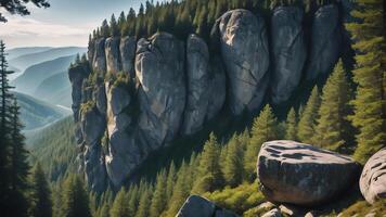 beautiful views of cliffs with trees and extensive forests photo