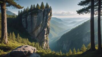 beautiful views of cliffs with trees and extensive forests photo