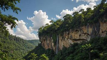 beautiful views of cliffs with trees and extensive forests photo