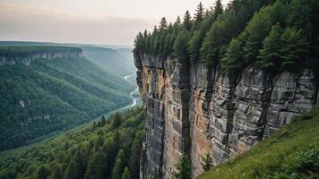 beautiful views of cliffs with trees and extensive forests photo