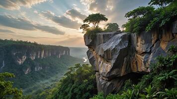 beautiful views of cliffs with trees and extensive forests photo