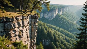 beautiful views of cliffs with trees and extensive forests photo