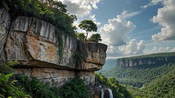 beautiful views of cliffs with trees and extensive forests photo