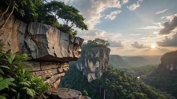 beautiful views of cliffs with trees and extensive forests photo