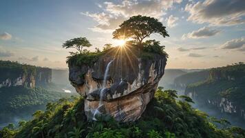 beautiful views of cliffs with trees and extensive forests photo
