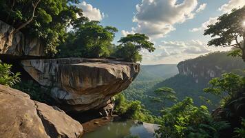 beautiful views of cliffs with trees and extensive forests photo