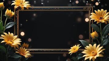 a black frame with flowers and a light photo