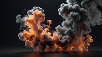 a black and white image of smoke and fire photo