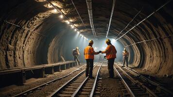 a group of mine workers, mining activity in a tunnel photo