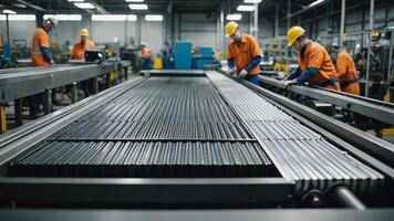 workers at an assembly line in a factory photo