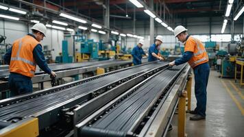 workers at an assembly line in a factory photo