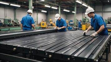 workers at an assembly line in a factory photo