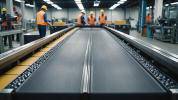 workers at an assembly line in a factory photo