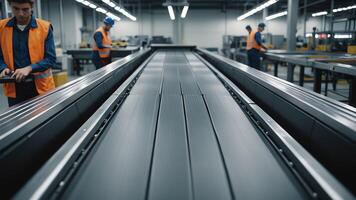 workers at an assembly line in a factory photo