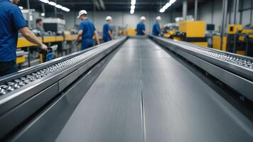 workers at an assembly line in a factory photo