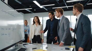a group of business people in a meeting room photo