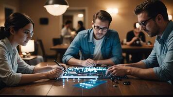 people working on a board game photo