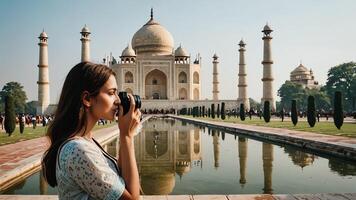 taking a photo of the taj mahal