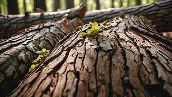 a close up of a tree trunk with sun shining through photo