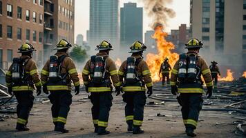 firefighting activities, the atmosphere of firefighters putting out fires photo