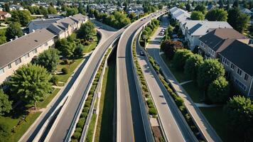aerial view of highway, overpass in countryside photo