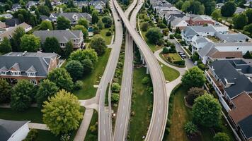 aerial view of highway, overpass in countryside photo