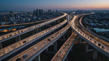 aerial view of highway, overpass in city photo