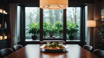 dining room with chairs and table, calm atmosphere photo