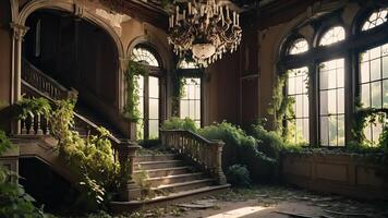 an old staircase in an abandoned building photo