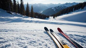 activities for snow skiers, with mountain views, equipment and a beautiful atmosphere photo