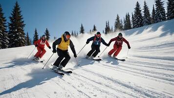 activities for snow skiers, with mountain views, equipment and a beautiful atmosphere photo