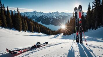 activities for snow skiers, with mountain views, equipment and a beautiful atmosphere photo
