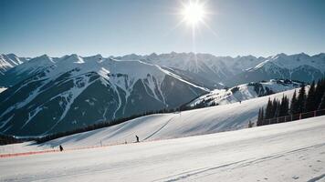 activities for snow skiers, with mountain views, equipment and a beautiful atmosphere photo