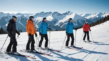 activities for snow skiers, with mountain views, equipment and a beautiful atmosphere photo