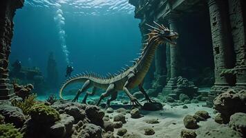 cuba divers are in the water near the wrecks of buildings and sunken objects photo