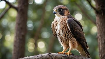 a close up of a bird of prey with a blurred background photo