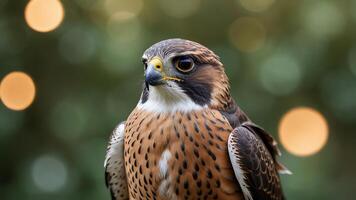 a close up of a bird of prey with a blurred background photo