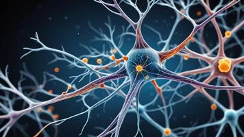 Abstract colorful microscopic structure of cells, neurons, veins, splash, circulation lines, microorganisms, micro dimensions photo