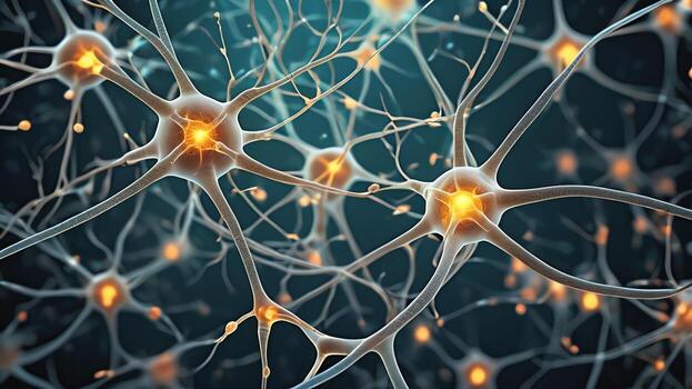 Abstract colorful microscopic structure of cells, neurons, veins, splash, circulation lines, microorganisms, micro dimensions photo