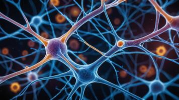 Abstract colorful microscopic structure of cells, neurons, veins, splash, circulation lines, microorganisms, micro dimensions photo