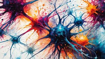 Abstract colorful microscopic structure of cells, neurons, veins, splash, circulation lines, microorganisms, micro dimensions photo